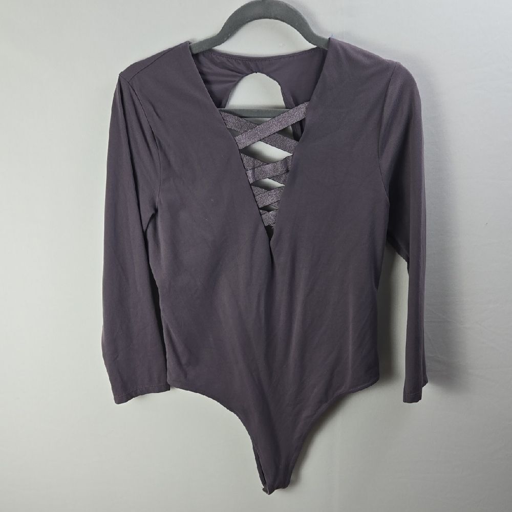 Victoria Secrets Victoria Sport Purple Crisscross Long Sleeve Bodysuit Sz L Chic